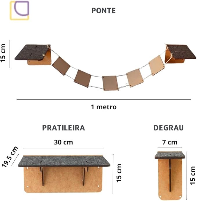 Playground para gatos 14 peças, inclui pontes, nichos, degraus e prateleiras em mdf com carpete antiderrapante, brinquedo e móvel suspenso para gatos 2 Playground para gatos 14 peças, inclui pontes, nichos, degraus e prateleiras em mdf com carpete antiderrapante, brinquedo e móvel suspenso para gatos - Imagem 2