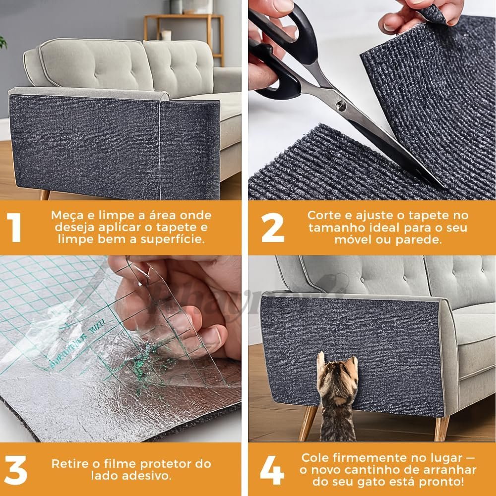 Tapete Arranhador Autoadesivo Premium para Gatos 30x100cm Carpete Resistente Cortável Protetor de Sofá Parede Cama Evita Arranhões Fácil de Aplicar 5 Tapete Arranhador Autoadesivo Premium para Gatos 30x100cm Carpete Resistente Cortável Protetor de Sofá Parede Cama Evita Arranhões Fácil de Aplicar - Imagem 5