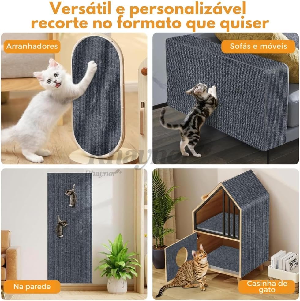 Tapete Arranhador Autoadesivo Premium para Gatos 30x100cm Carpete Resistente Cortável Protetor de Sofá Parede Cama Evita Arranhões Fácil de Aplicar 4 Tapete Arranhador Autoadesivo Premium para Gatos 30x100cm Carpete Resistente Cortável Protetor de Sofá Parede Cama Evita Arranhões Fácil de Aplicar - Imagem 4