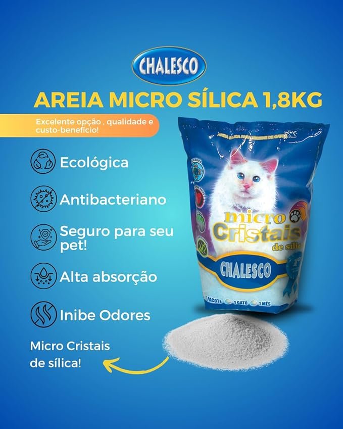 Areia Higiênica Micro Sílica Chalesco para Gatos 1,8 kg – Alta Absorção e Controle de Odores 3 Areia Higiênica Micro Sílica Chalesco para Gatos 1,8 kg – Alta Absorção e Controle de Odores - Imagem 3