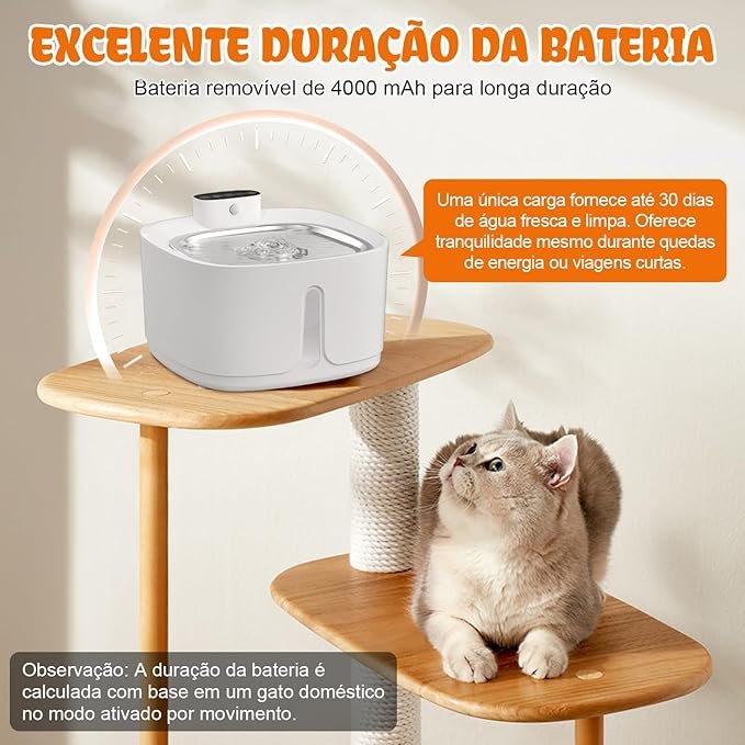 Bebedouro para Gatos sem Fio com Sensor, 3,2 L 2 bebedouro para gatos sem fio com sensor, 3,2 L fonte de água